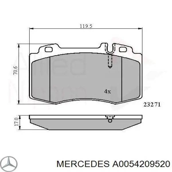 Купити A0054209520 Mercedes Колодки гальмівні передні, дискові