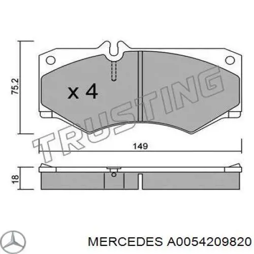 Купити A0054209820 Mercedes Колодки гальмівні передні, дискові