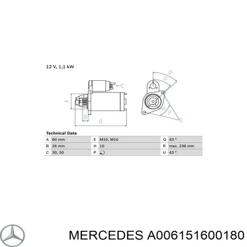 Стартер Mercedes A006151600180 ціна, від 97.53 USD