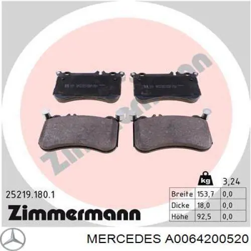 Гальмівні колодки Mercedes A0064200520 ціна, від 64.46 USD