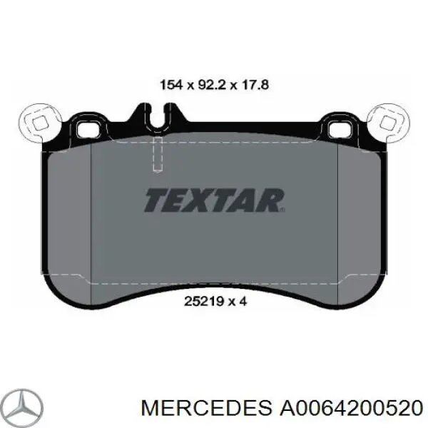 Купити A0064200520 Mercedes Колодки гальмівні передні, дискові