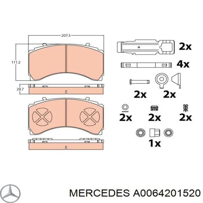 A0064201520 Mercedes Колодки гальмівні задні, дискові