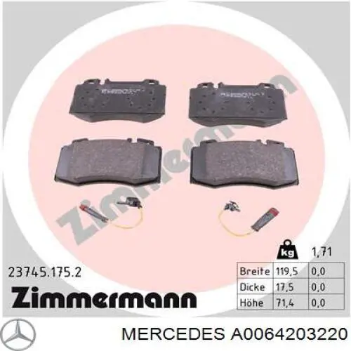 A0064203220 Mercedes Передні гальмівні колодки