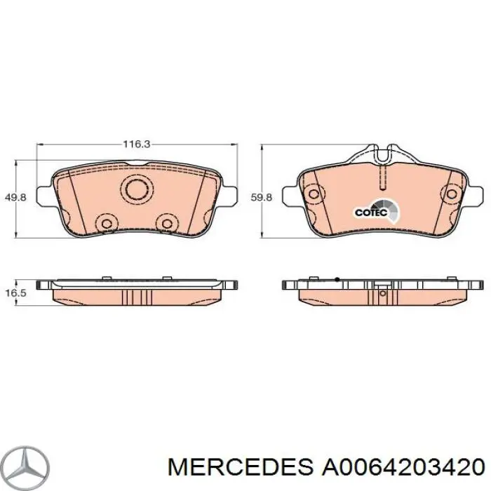 Задні гальмівні колодки A0064203420 Mercedes
