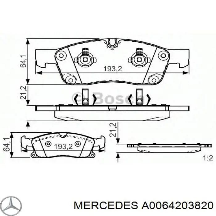 A0064203820 Mercedes колодки гальмівні передні, дискові