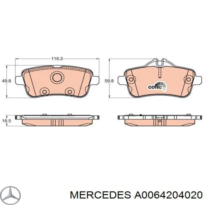 Купити A0064204020 Mercedes Задні колодки
