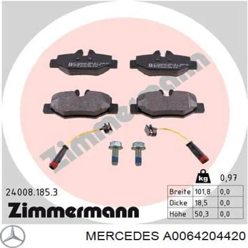 Купити A0064204420 Mercedes Задні колодки