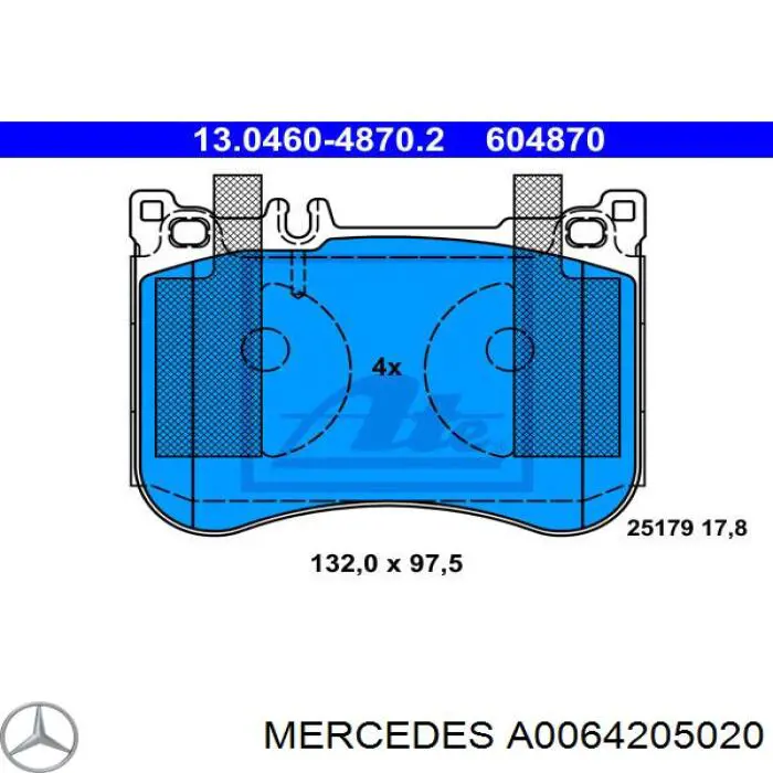 A0064205020 Mercedes колодки гальмівні передні, дискові