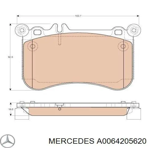 Колодки гальмівні передні, дискові A0064205620 Mercedes