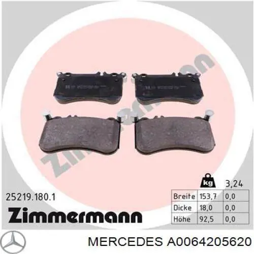 Гальмівні колодки Mercedes A0064205620 ціна, від 123.83 USD
