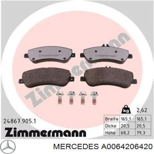 Гальмівні колодки Mercedes A0064206420 ціна, від 42.32 USD