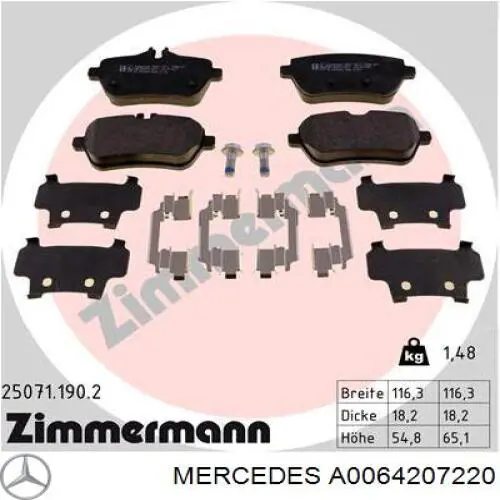 Колодки гальмові задні, дискові A0064207220 Mercedes