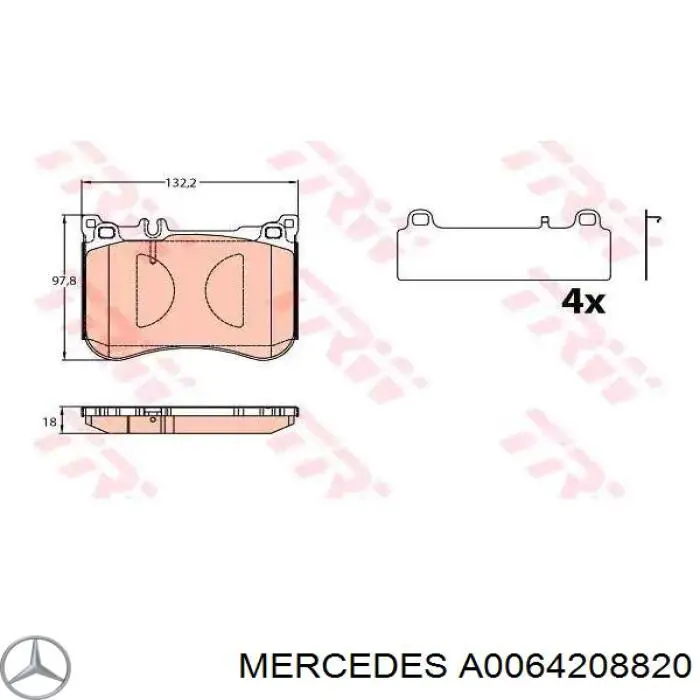 Купити A0064208820 Mercedes Колодки гальмівні передні, дискові