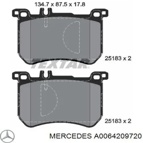 Купити A0064209720 Mercedes Колодки гальмівні передні, дискові