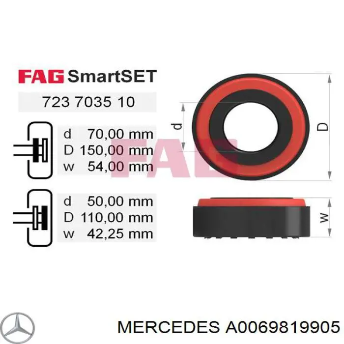 Підшипник маточини передньої A0069819905 Mercedes