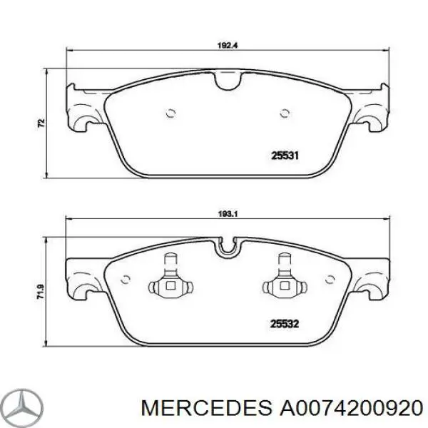 Колодки гальмівні передні, дискові A0074200920 Mercedes