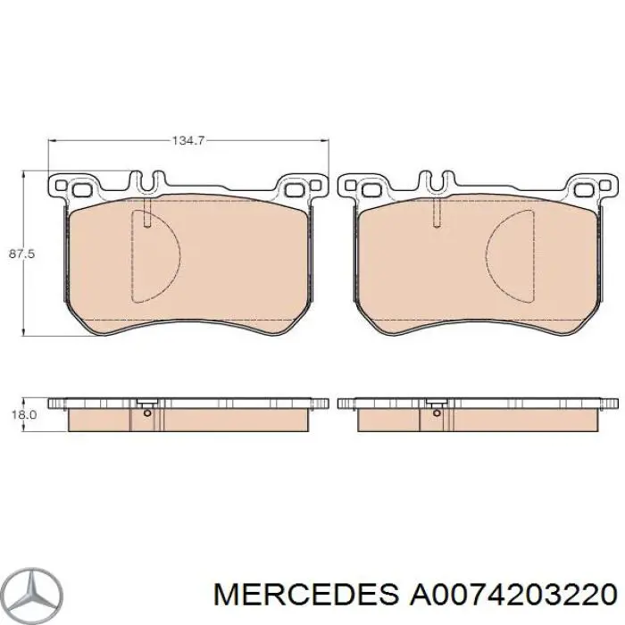 A0074203220 Mercedes колодки гальмівні передні, дискові