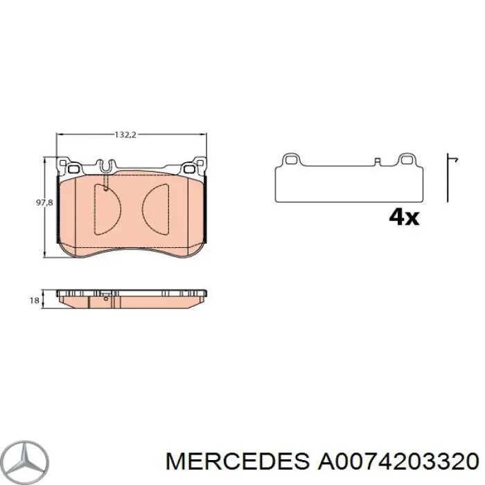 Купити A0074203320 Mercedes Колодки гальмівні передні, дискові