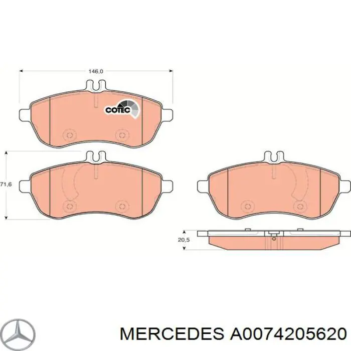 Передні тормозні колодки A0074205620 Mercedes