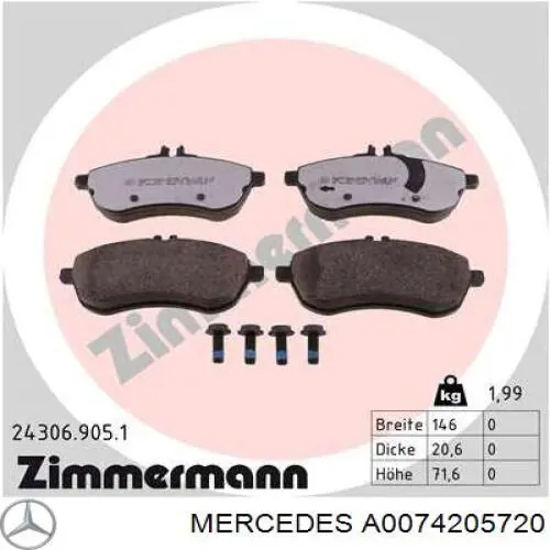 Передні тормозні колодки A0074205720 Mercedes