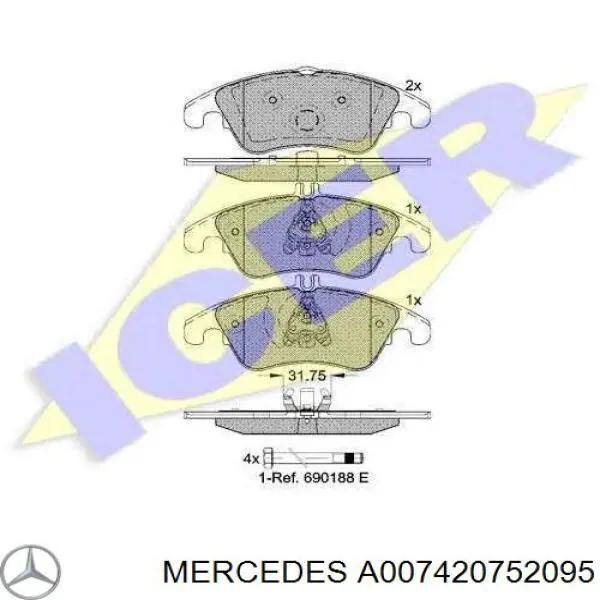 Гальмівні колодки Mercedes A007420752095 ціна, від 48.65 USD