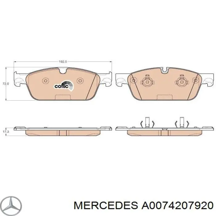 Купити A0074207920 Mercedes Колодки гальмівні передні, дискові