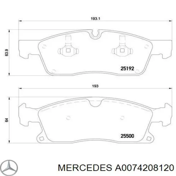 Купити A0074208120 Mercedes Колодки гальмівні передні, дискові