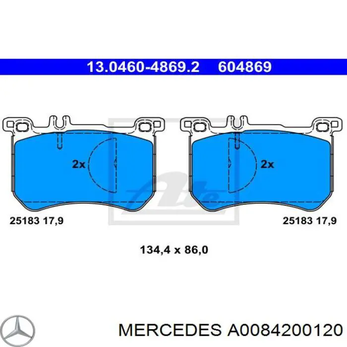Купити A0084200120 Mercedes Колодки гальмівні передні, дискові