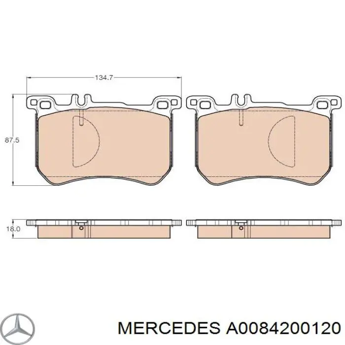 A0084200120 Mercedes колодки гальмівні передні, дискові