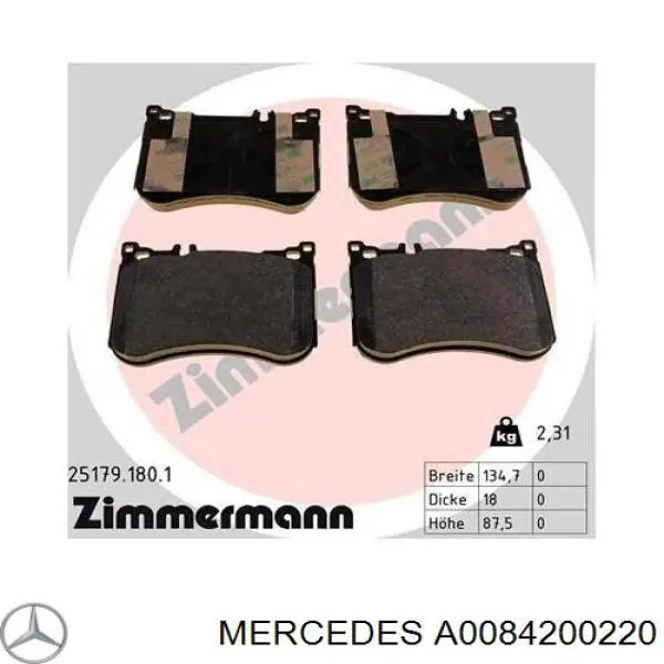 Передні тормозні колодки A0084200220 Mercedes