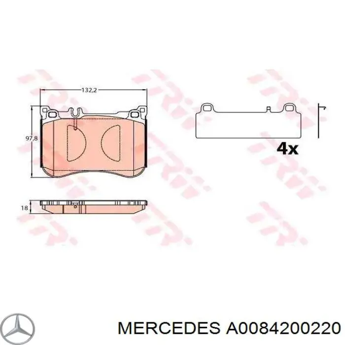 Купити A0084200220 Mercedes Колодки гальмівні передні, дискові