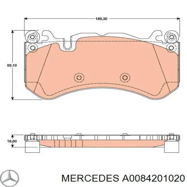 Купити A0084201020 Mercedes Колодки гальмівні передні, дискові