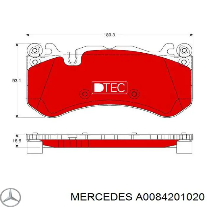 A0084201020 Mercedes колодки гальмівні передні, дискові