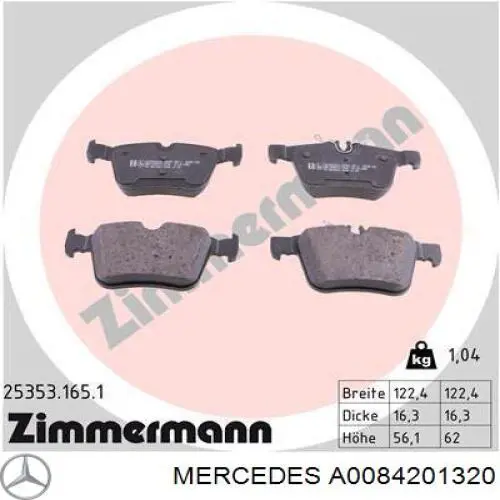 Купити A0084201320 Mercedes Задні колодки