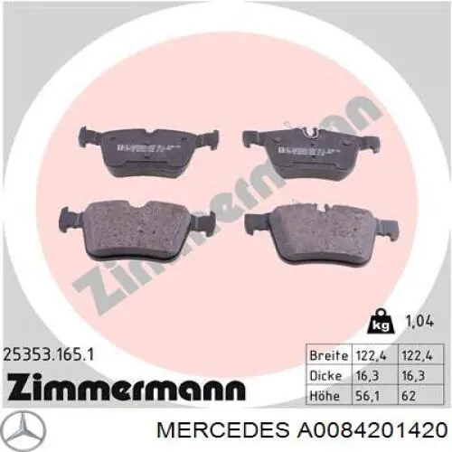 Задні гальмівні колодки Mercedes A0084201420 ціна, від 39.99 USD