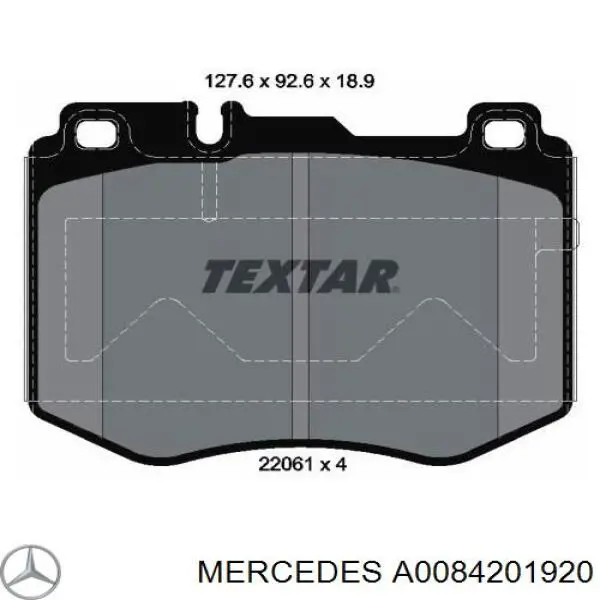 Купити A0084201920 Mercedes Колодки гальмівні передні, дискові
