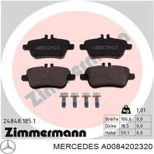 Задні гальмівні колодки Mercedes A0084202320 ціна, від 43.93 USD