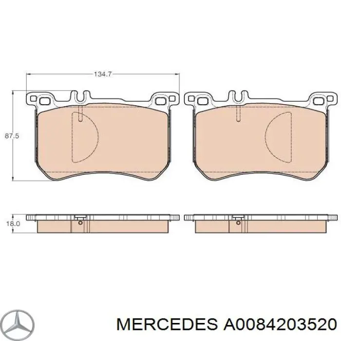 A0084203520 Mercedes колодки гальмівні передні, дискові
