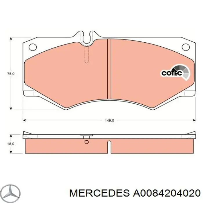 Купити A0084204020 Mercedes Колодки гальмівні передні, дискові