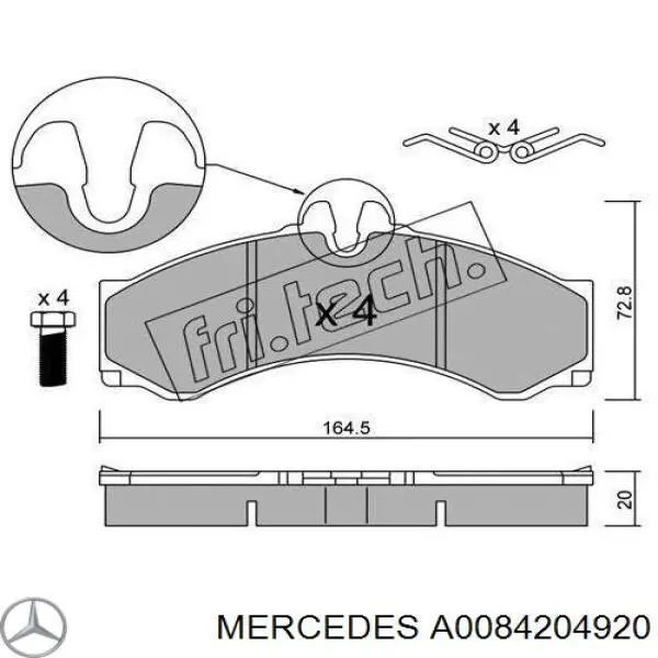 A0084204920 Mercedes колодки гальмівні передні, дискові