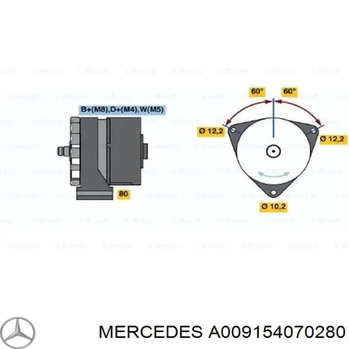 A009154070280 Mercedes Генератор (55 A, 28 В)