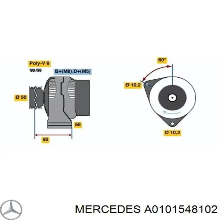 Генератор Mercedes A0101548102 ціна, від 120.36 USD