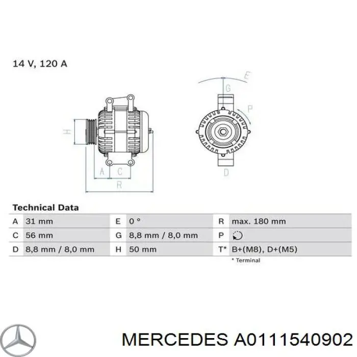 Генератор A0111540902 Mercedes