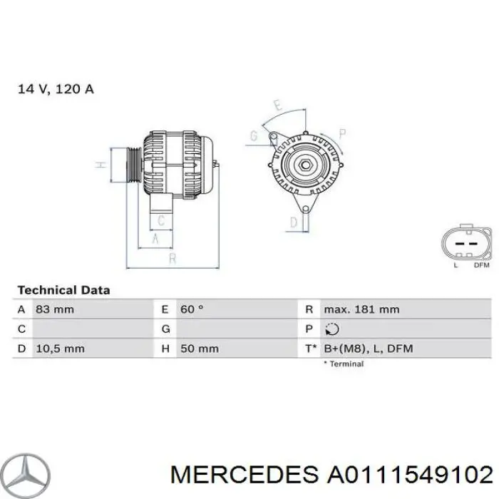 Генератор Mercedes A0111549102 ціна, від 126.69 USD