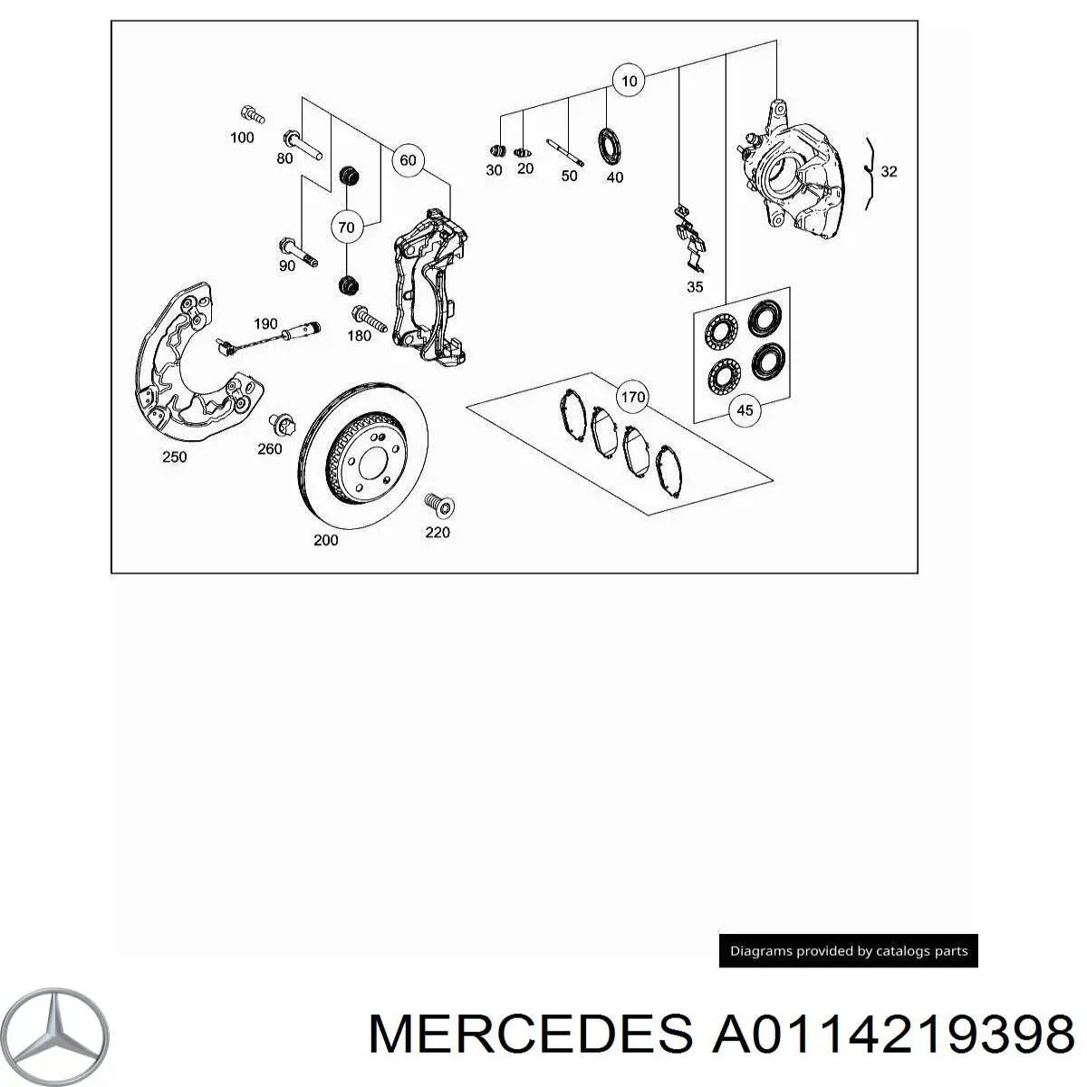Купити A0114219398 Mercedes Супорт гальмівний передній лівий