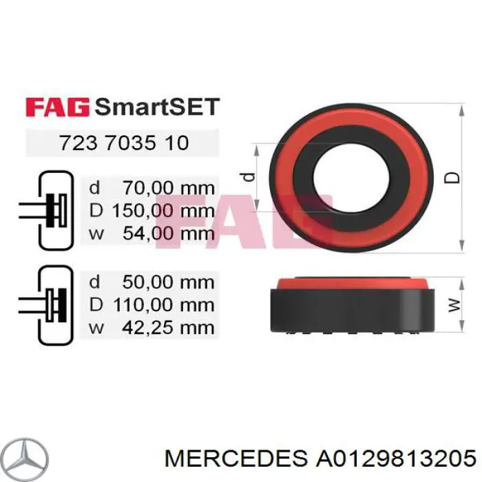 Підшипник ступиці передній, внутрішній Mercedes A0129813205 ціна, від 36.57 USD