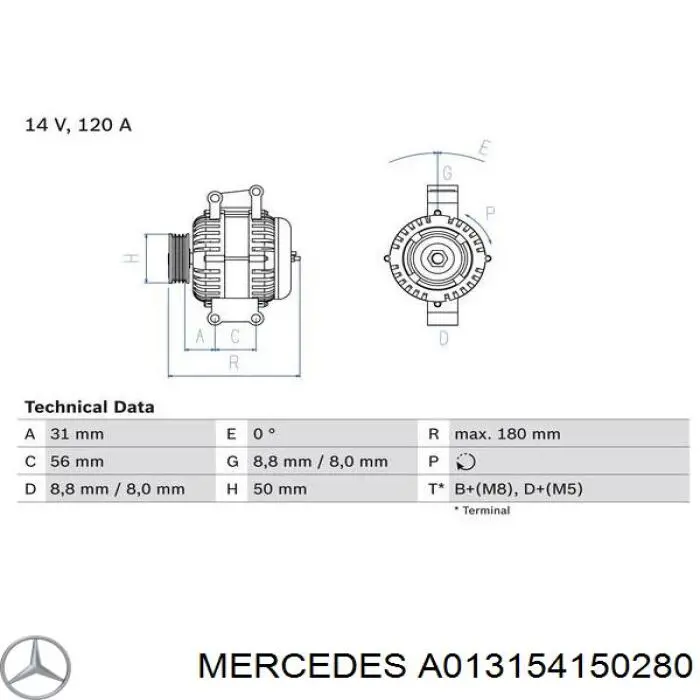 A013154150280 Mercedes генератор