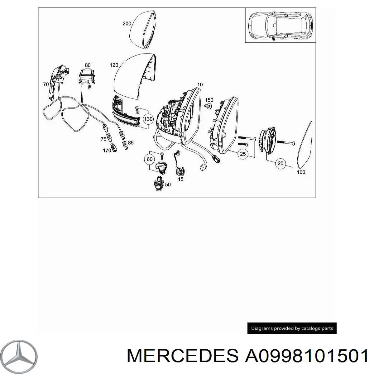 Дзеркальний елемент лівого дзеркала заднього виду Mercedes A0998101501 ціна, від 22.07 USD