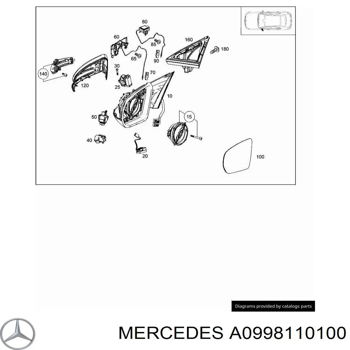 Купити A0998110100 Mercedes Накладка/кришка дзеркала заднього виду, ліва