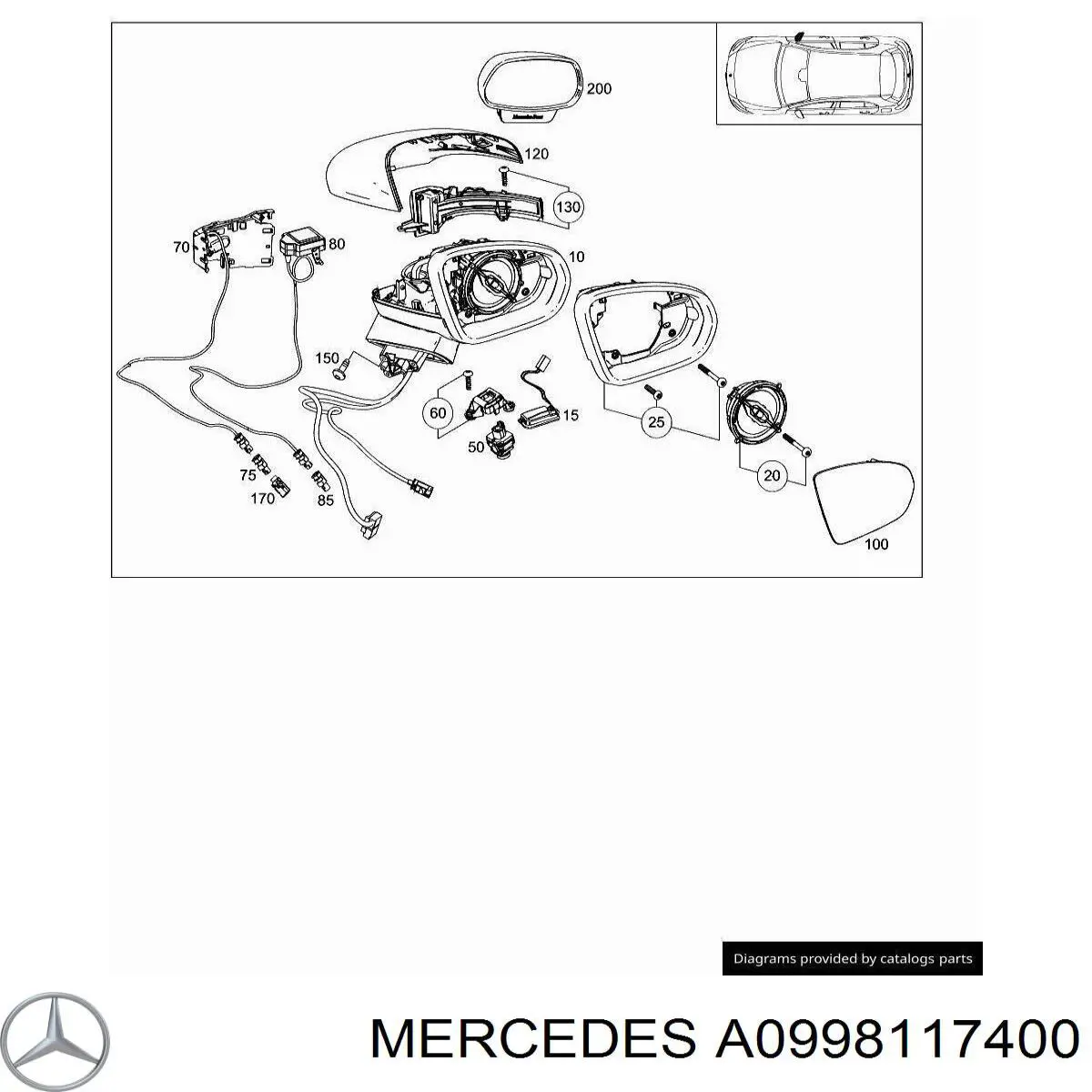 A0998117400 Mercedes Накладка дзеркала заднього виду, права